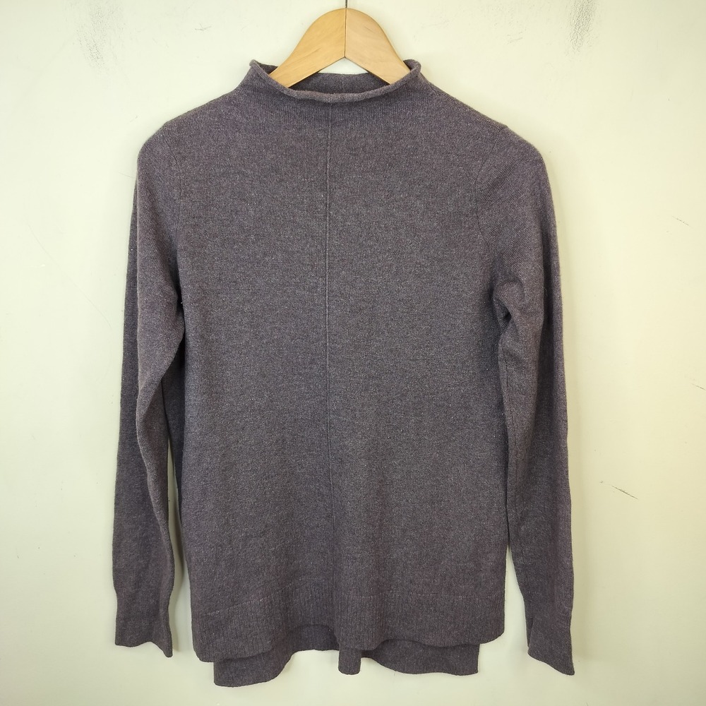 Max Studio Cashmere Sweater Hi Low M Medium Mock Neck Seam Detail Purple